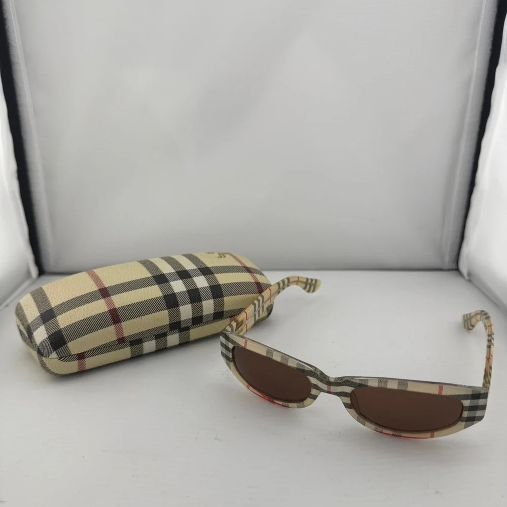 Burberry Beige Tartan Check Sunglasses with Brown Lenses - Picture 3 of 10